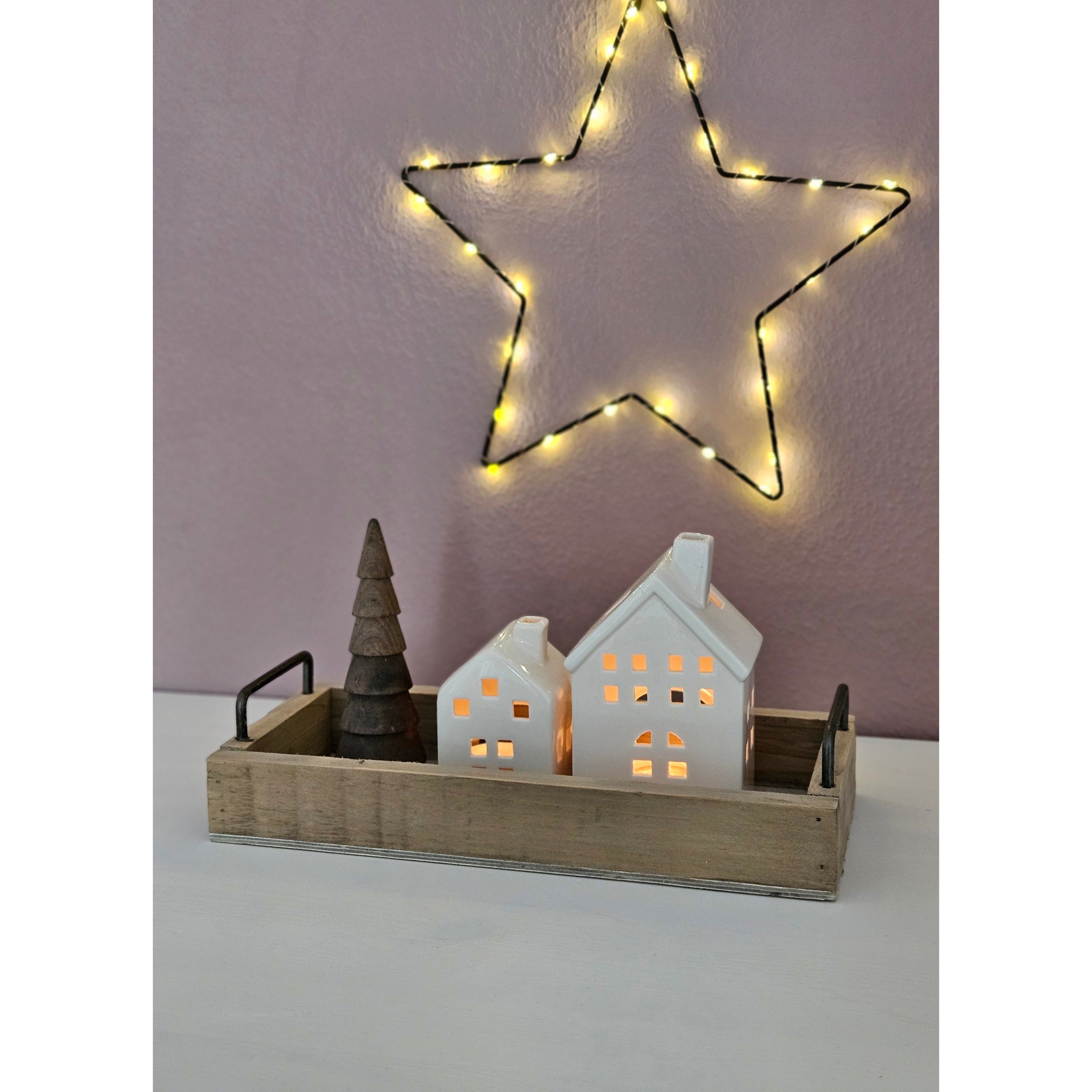 Dekotablett Serviertablett Holztablett braun 38 cm Holz Metallgriff dekorativ 2er Set