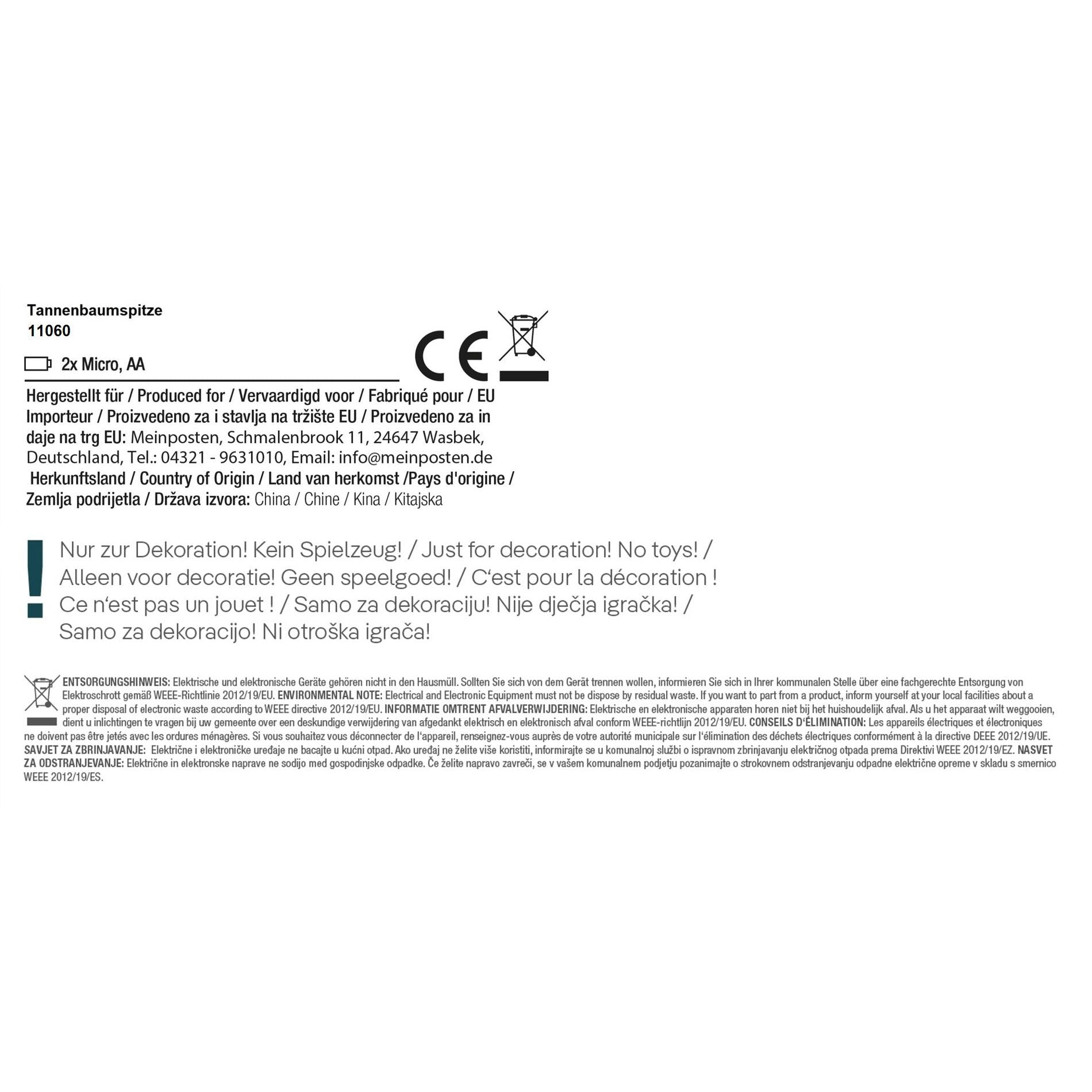 Christbaumspitze 35cm Baumspitze Weihnachten Metall Glitzer LED Stern B-WARE