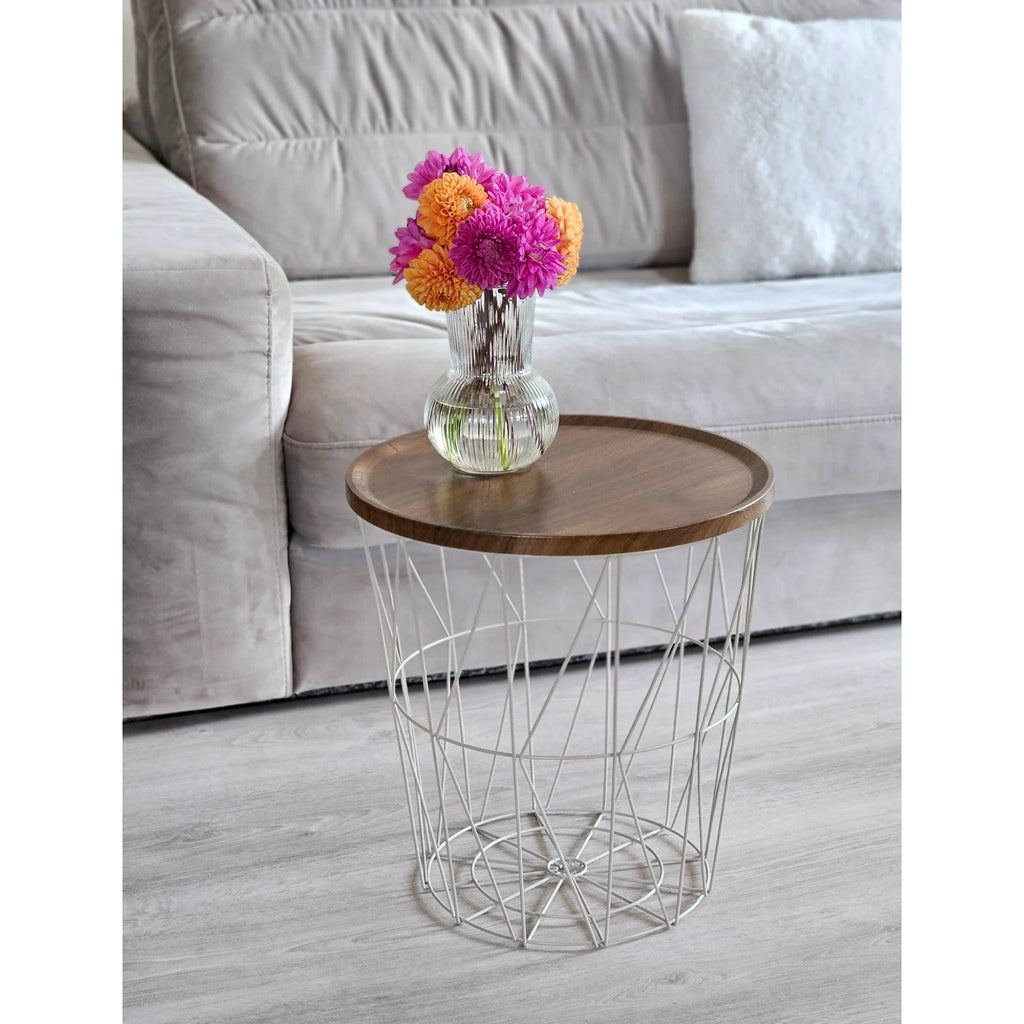 Beistelltisch warmes grau Nussbaum Rund Couchtisch 37x40 cm Metall Holz