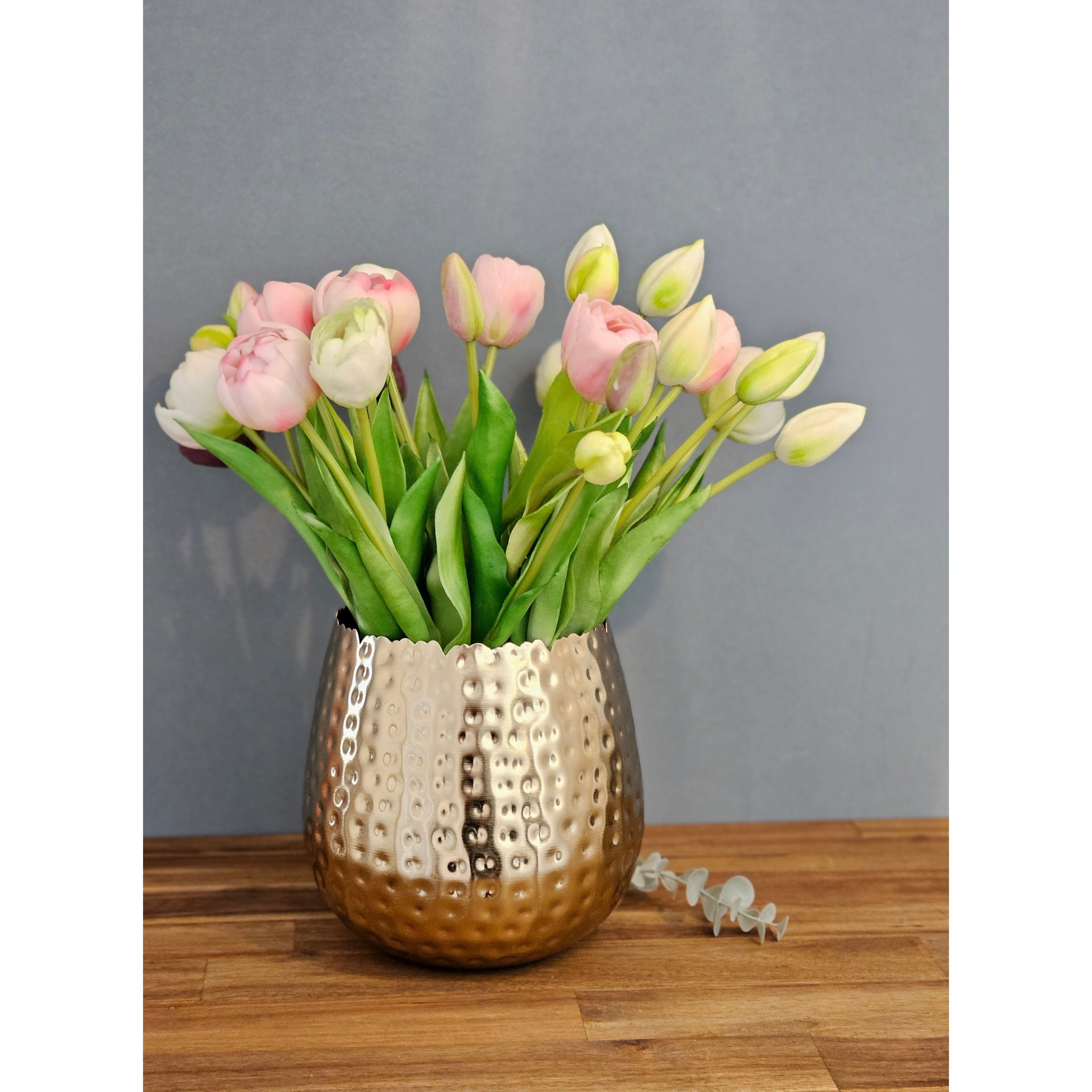 Blumentopf Übertopf Vase gold Metall Hammerschlag 18x18 cm Pflanztopf Deko