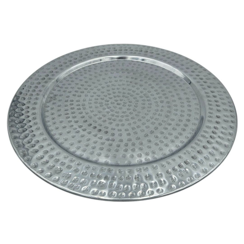 Dekoteller Kerzentablett Metallteller XXL 45 cm Hammerschlag silber Dekoschale