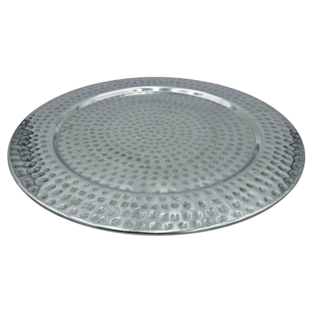 Dekoteller Kerzentablett Metallteller XXL 45 cm Hammerschlag silber Dekoschale