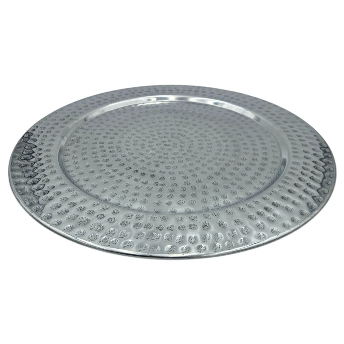 Dekoteller Kerzentablett Metallteller XXL 45 cm Hammerschlag silber Dekoschale