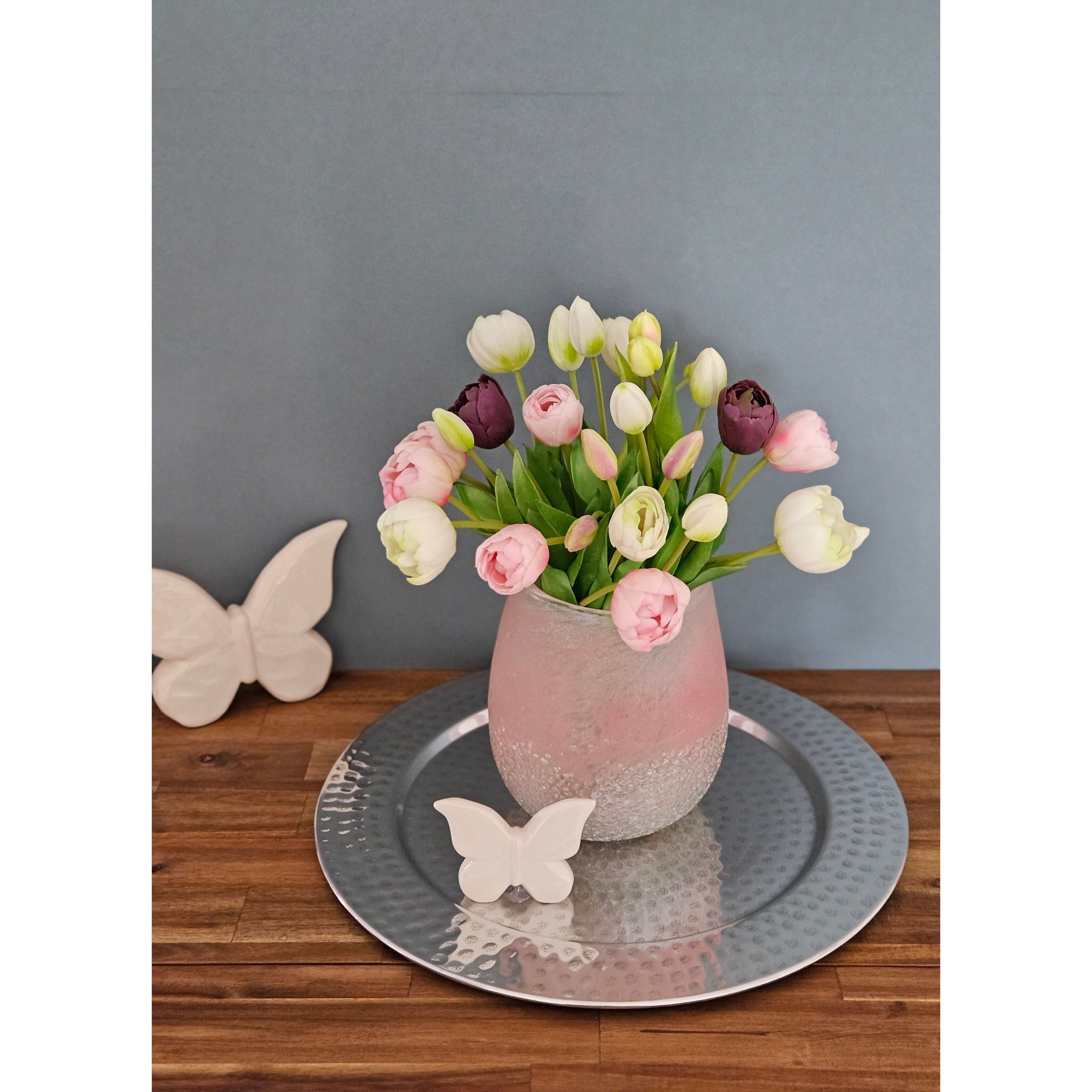 Dekoteller Kerzentablett Metallteller XXL 45 cm Hammerschlag silber Dekoschale