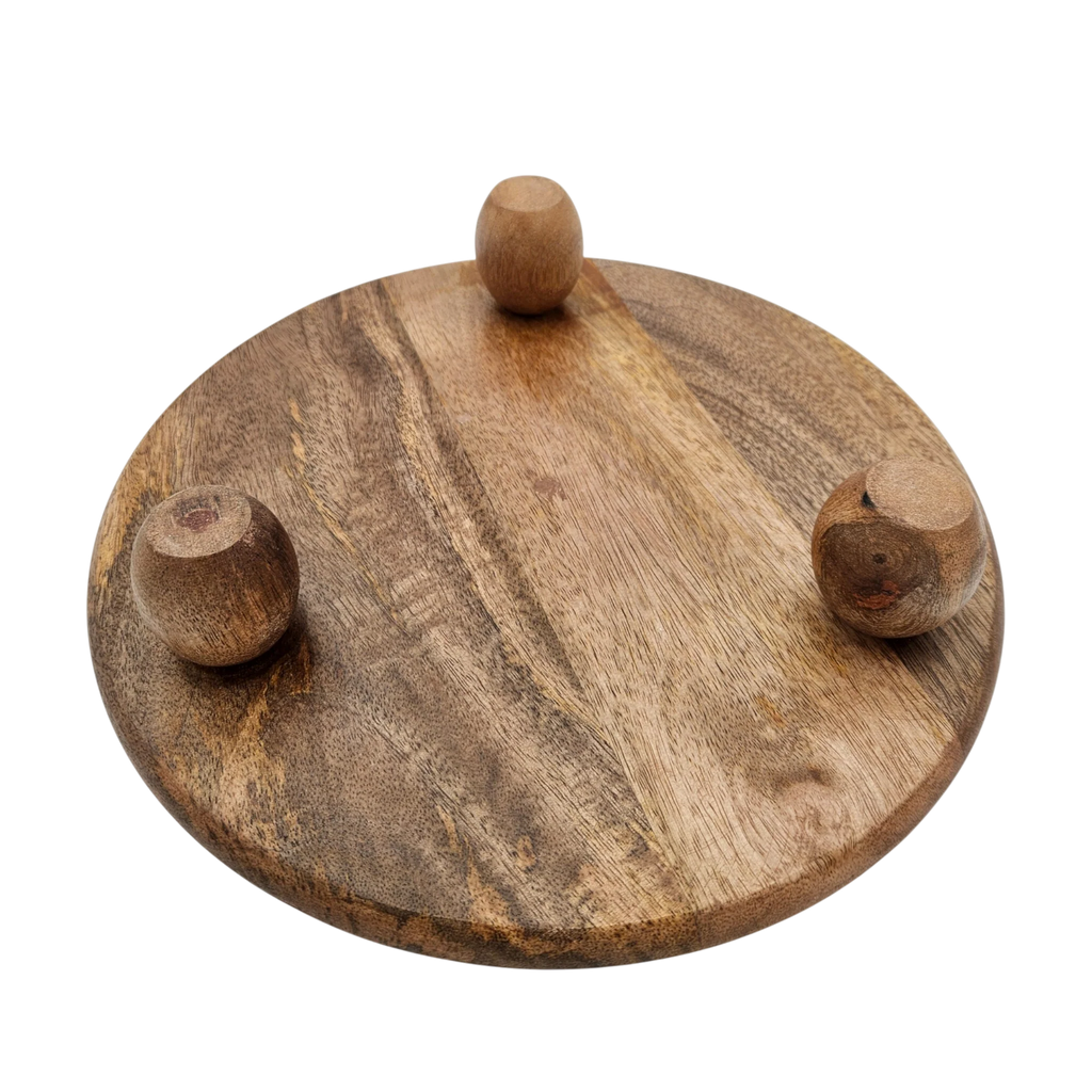 Dekoteller rund auf Füßen Kerzentablett Mangoholz 29 cm Holztablett Blumenhocker Dekorativ