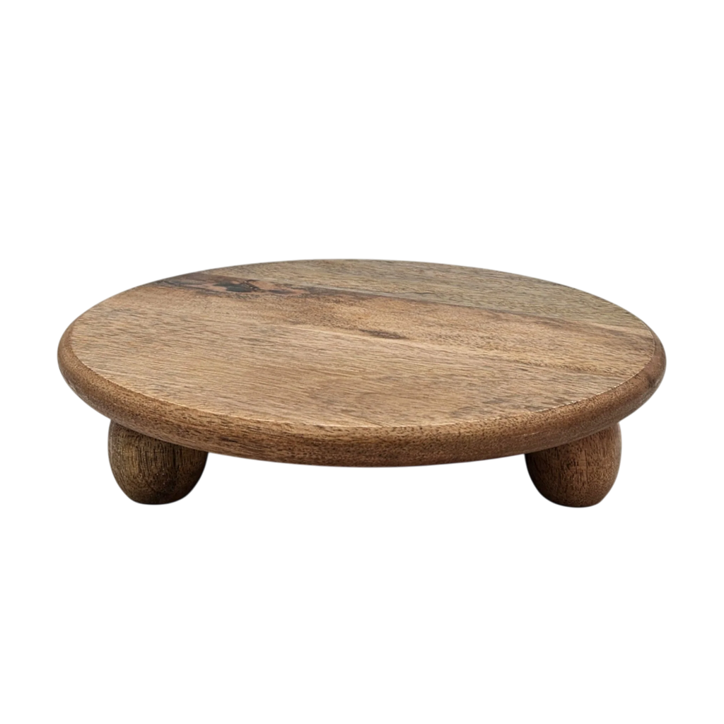Dekoteller rund auf Füßen Kerzentablett Mangoholz 29 cm Holztablett Blumenhocker Dekorativ