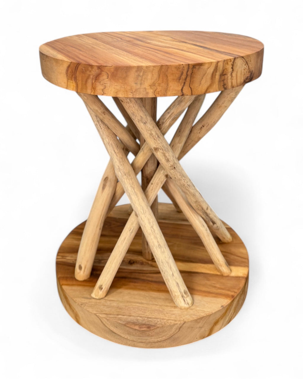 Holz Beistelltisch – Holzhocker Couchtisch – Handgefertigt – Verzweigt aus Suar- und Teakholz – 50x40x40 cm