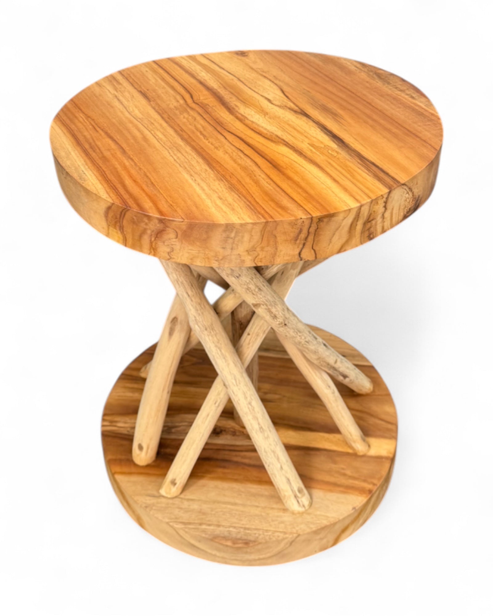 Holz Beistelltisch – Holzhocker Couchtisch – Handgefertigt – Verzweigt aus Suar- und Teakholz – 50x40x40 cm