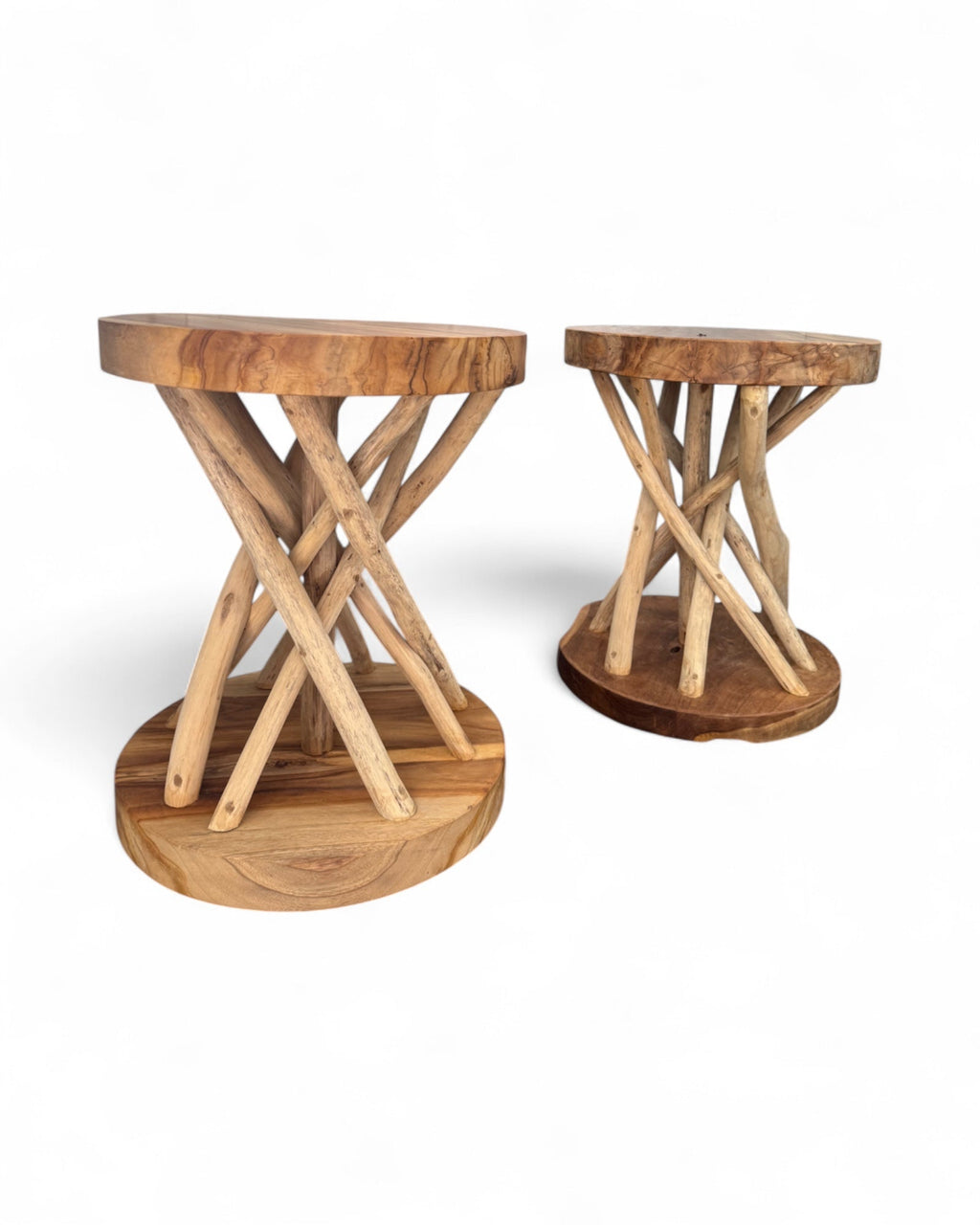 Holz Beistelltisch – Holzhocker Couchtisch – Handgefertigt – Verzweigt aus Suar- und Teakholz – 50x40x40 cm