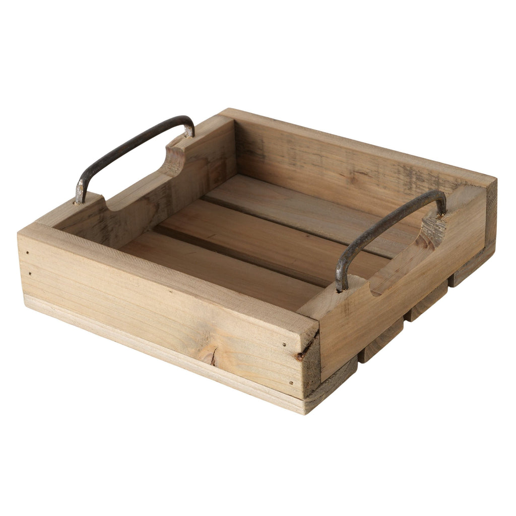 Dekotablett Serviertablett Holztablett braun 30 cm cm Holz Metallgriff dekorativ 2er Set