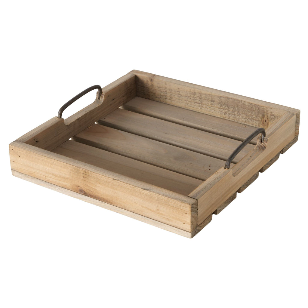 Dekotablett Serviertablett Holztablett braun 30 cm cm Holz Metallgriff dekorativ 2er Set