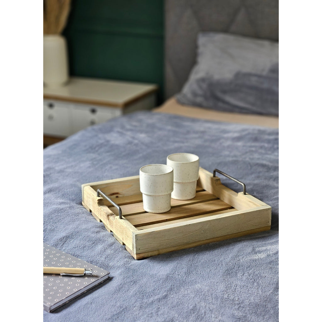 Dekotablett Serviertablett Holztablett braun 30 cm cm Holz Metallgriff dekorativ 2er Set