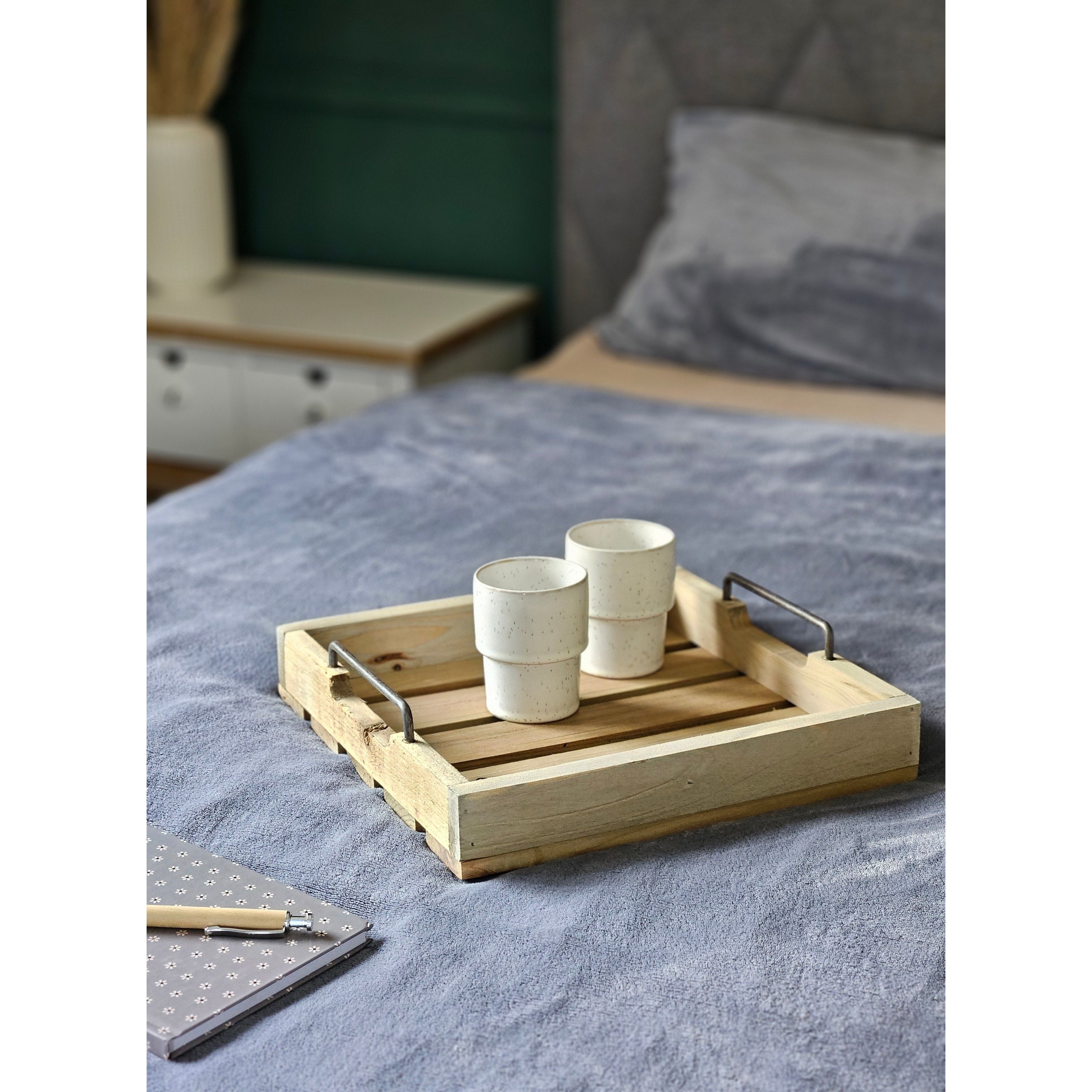 Dekotablett Serviertablett Holztablett braun 30 cm cm Holz Metallgriff dekorativ 2er Set