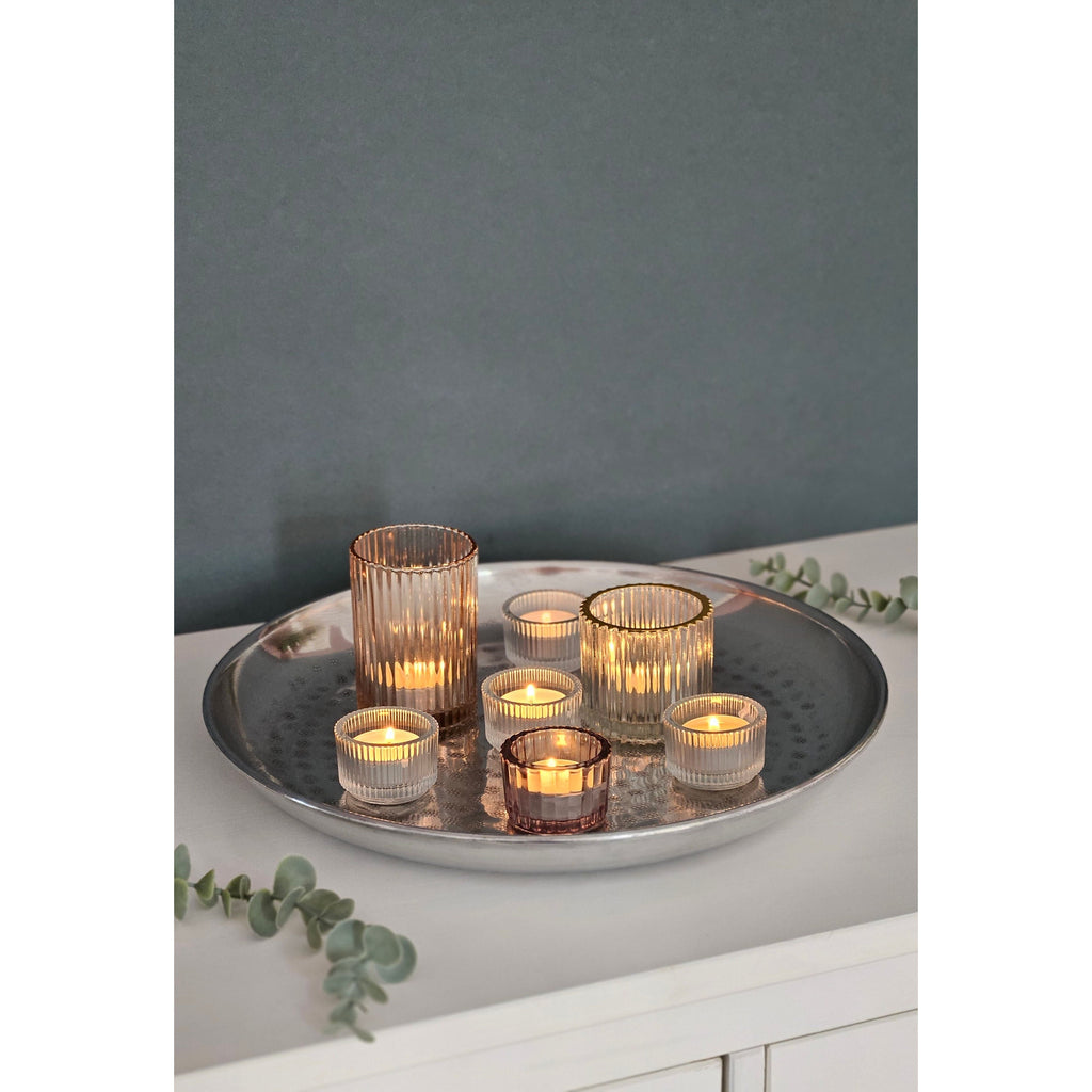 Dekoteller Dekoschale silber Metallschale Hammerschlag Unikat Kerzentablett Kerzenschale