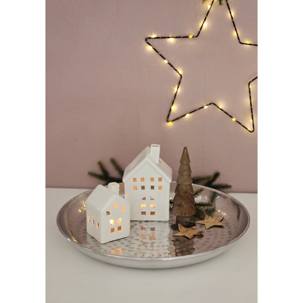 Dekoteller Dekoschale silber Metallschale Hammerschlag Unikat Kerzentablett Kerzenschale