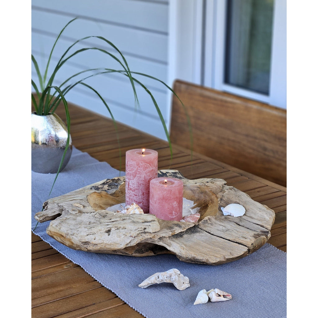 Dekoschale Naturschale Teak Holz rund Ø 50 cm Schale braun massiv stabil Obstschale XL