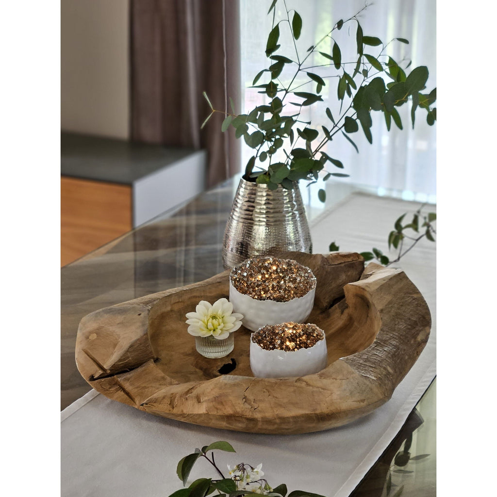 Dekoschale Naturschale Teak Holz rund Ø 50 cm Schale braun massiv stabil Obstschale XL