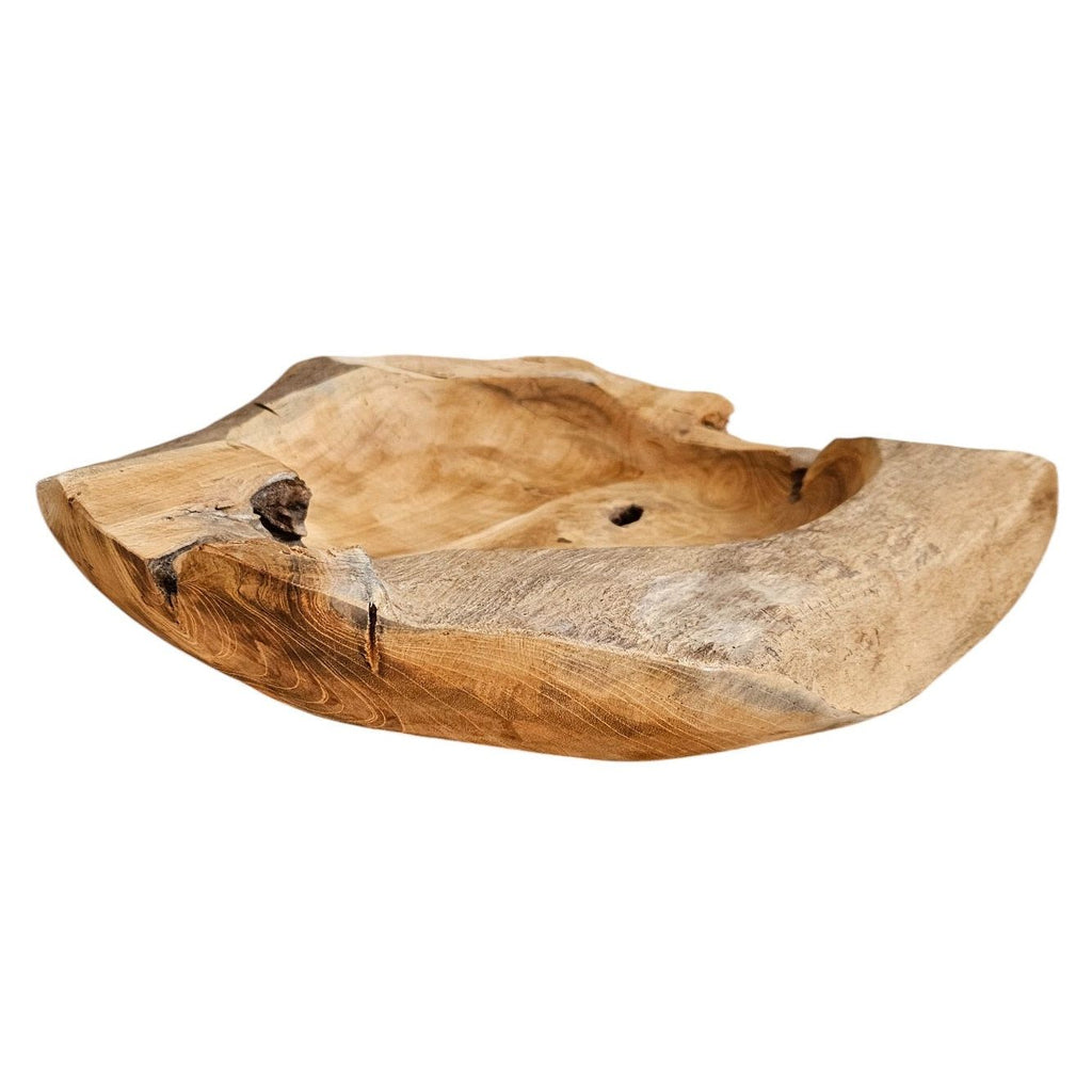 Dekoschale Naturschale Teak Holz rund Ø 50 cm Schale braun massiv stabil Obstschale XL